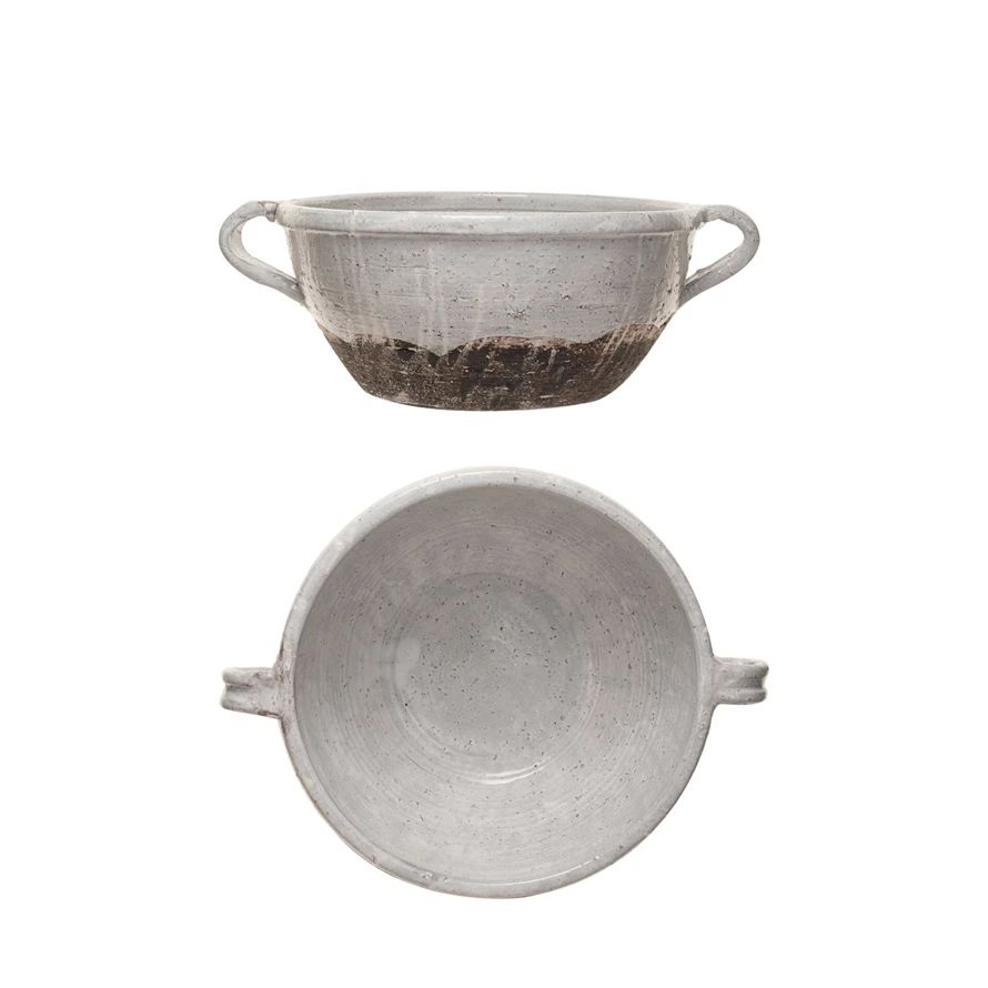 TERRA-COTTA BOWL W/HANDLES
