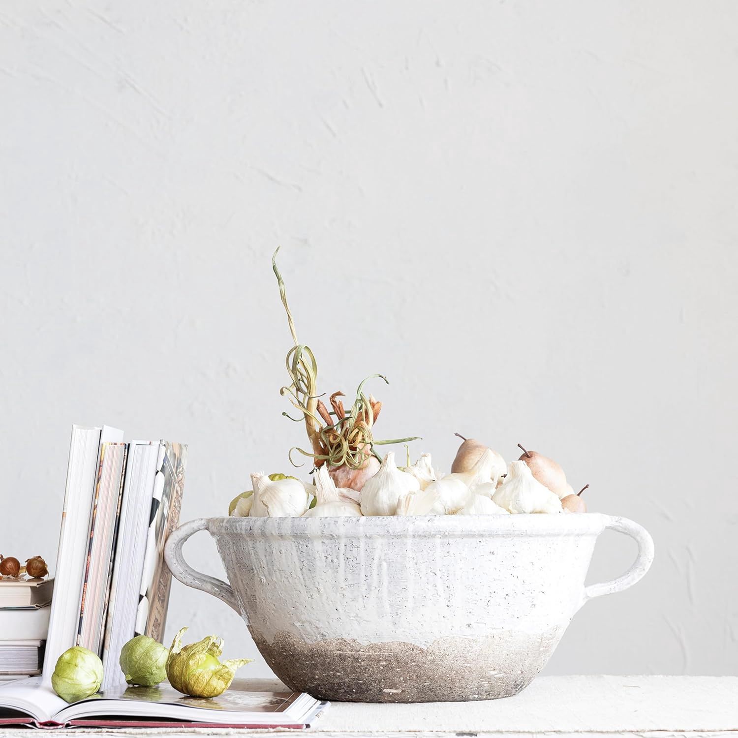 Distressed Terra-Cotta Bowl With Handles