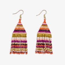 Horizontal Striped Beaded Fringe Earrings Jaipur
