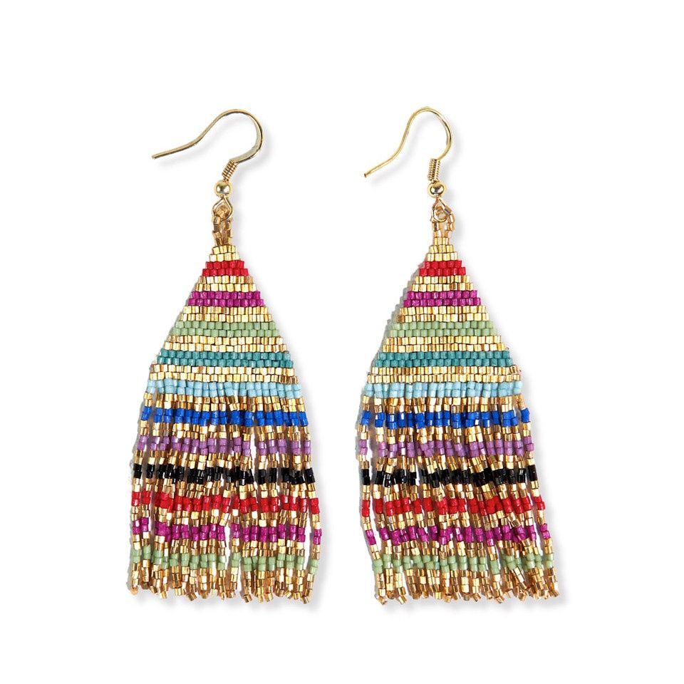 Lexie Horizontal Lines Fringed Earrings - Gold &amp; Multicolor