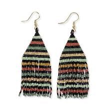 Lexie Beaded Fringe Earrings - Navy, Mint &amp; Red