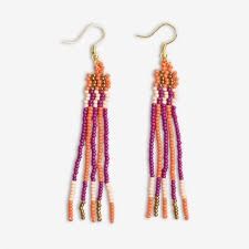 Melissa Alternating Two Color Petite Beaded Fringe Earrings - Jaipur