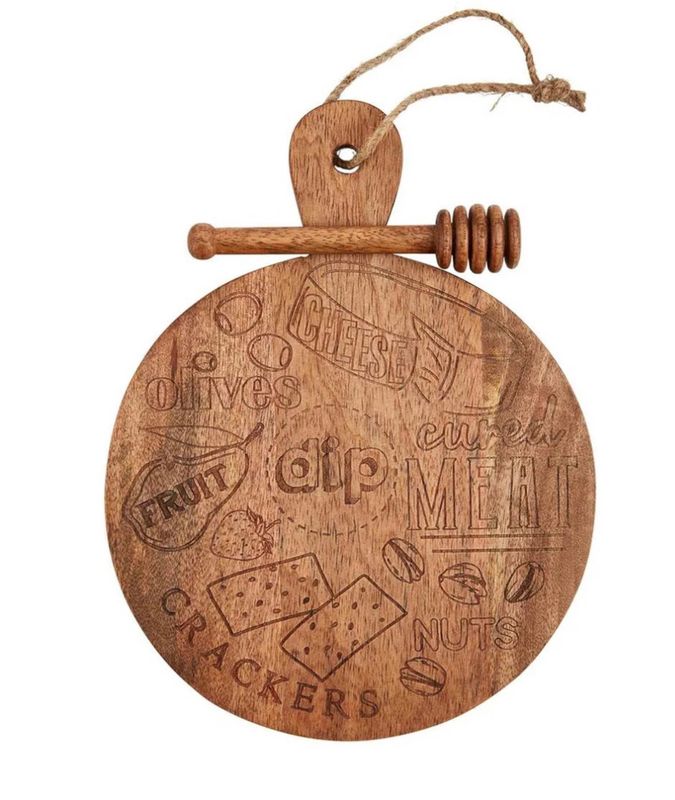 10.75" Mini Charcuterie Round Mango Wood Board Set with Dipper
