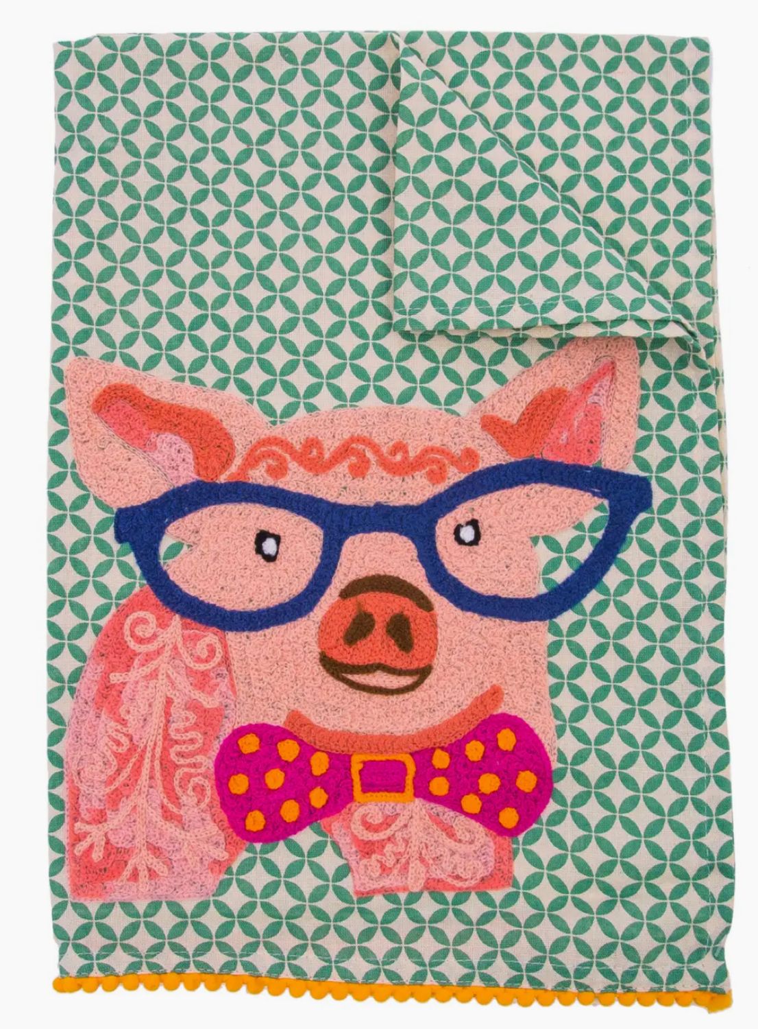 Embroidered Pig Tea Towel