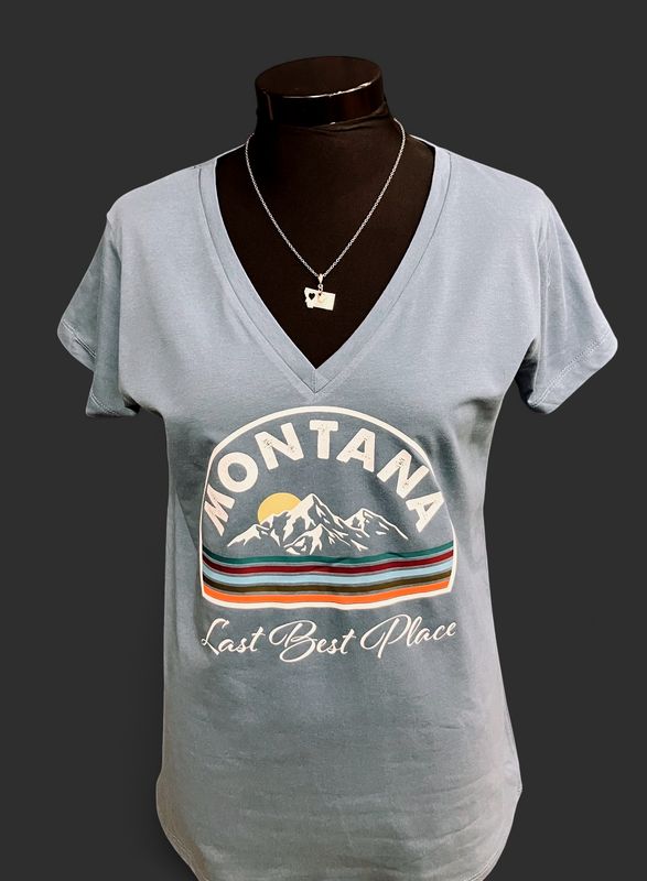 "Montana Last Best Place" Lady's V-neck T-shirt L