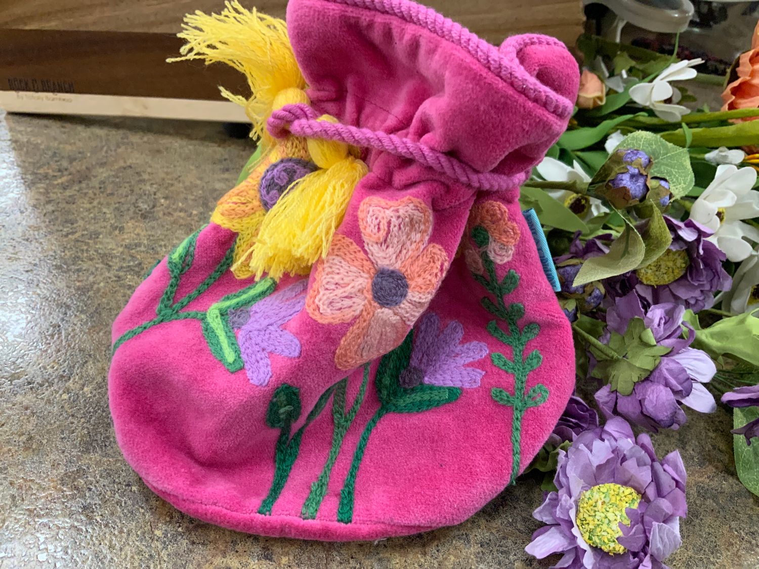 VELVET PINK DRAWSTRING TREASURE POUCH