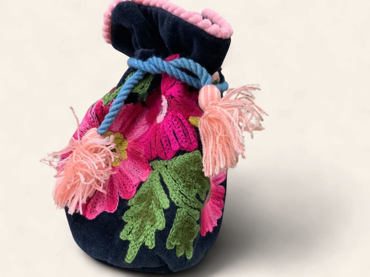 Velvet Drawstring Black Embroidery Pouch