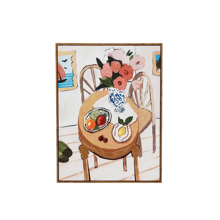 HAND PAINTED WALL DECOR/FLOWERS ON TABLE