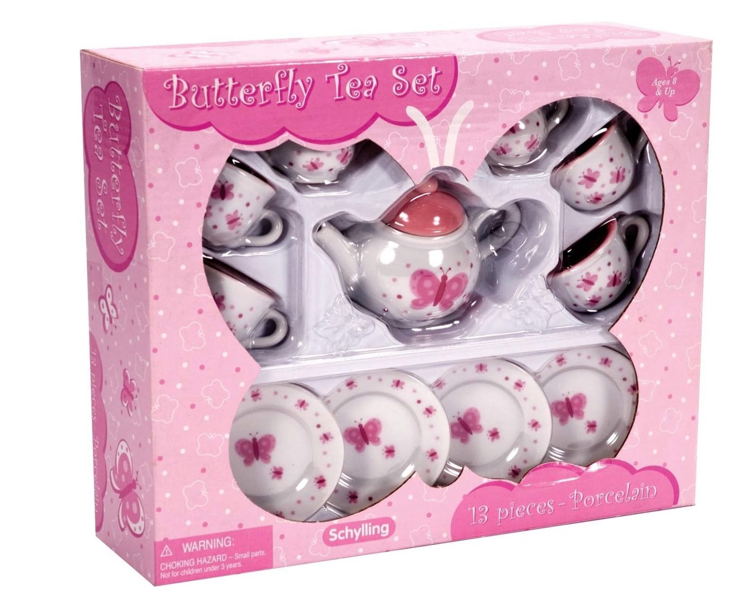 Butterfly Tea Set - Pink and White