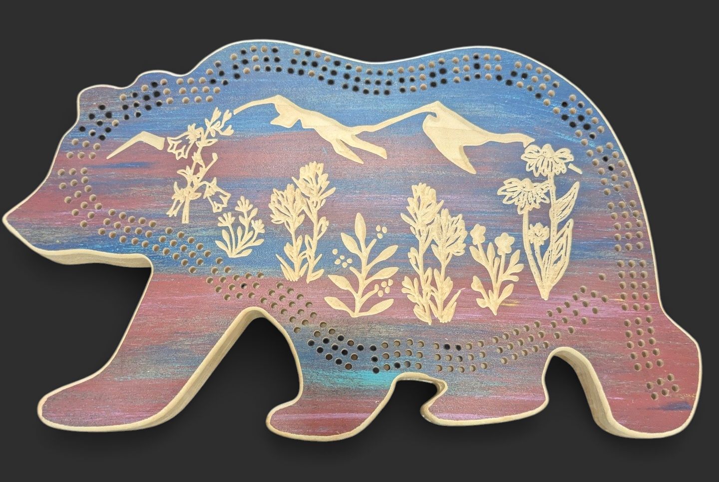 Bear Cribbage Board - Wildflowers/Sunset