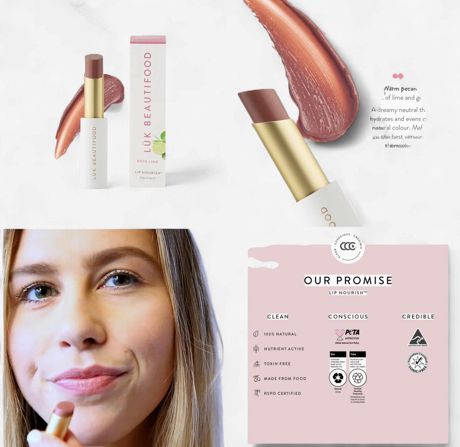 Luk  Beautifood  Tea Rose Lip Nourish 0.1oz