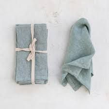 18" Sq. Stonewashed Linen Dinner Napkins - Mint S/4