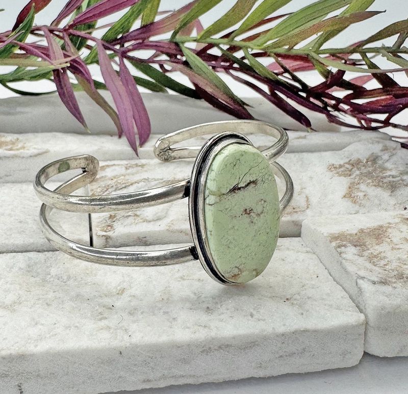 Stone Cuff Bracelet Lemon Chrysopase