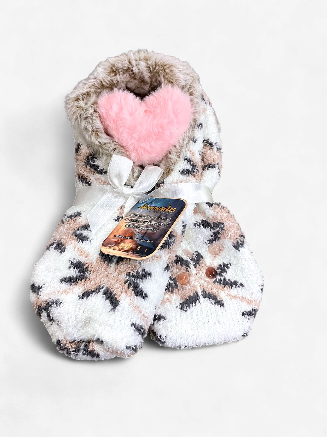 Aromasoles Pashmina-Like Fur Lined Slippers White/Gray/Tan