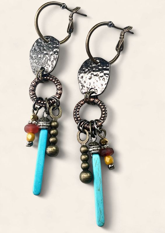 Hammered Disc Earring w/ Ring &amp; Dangle