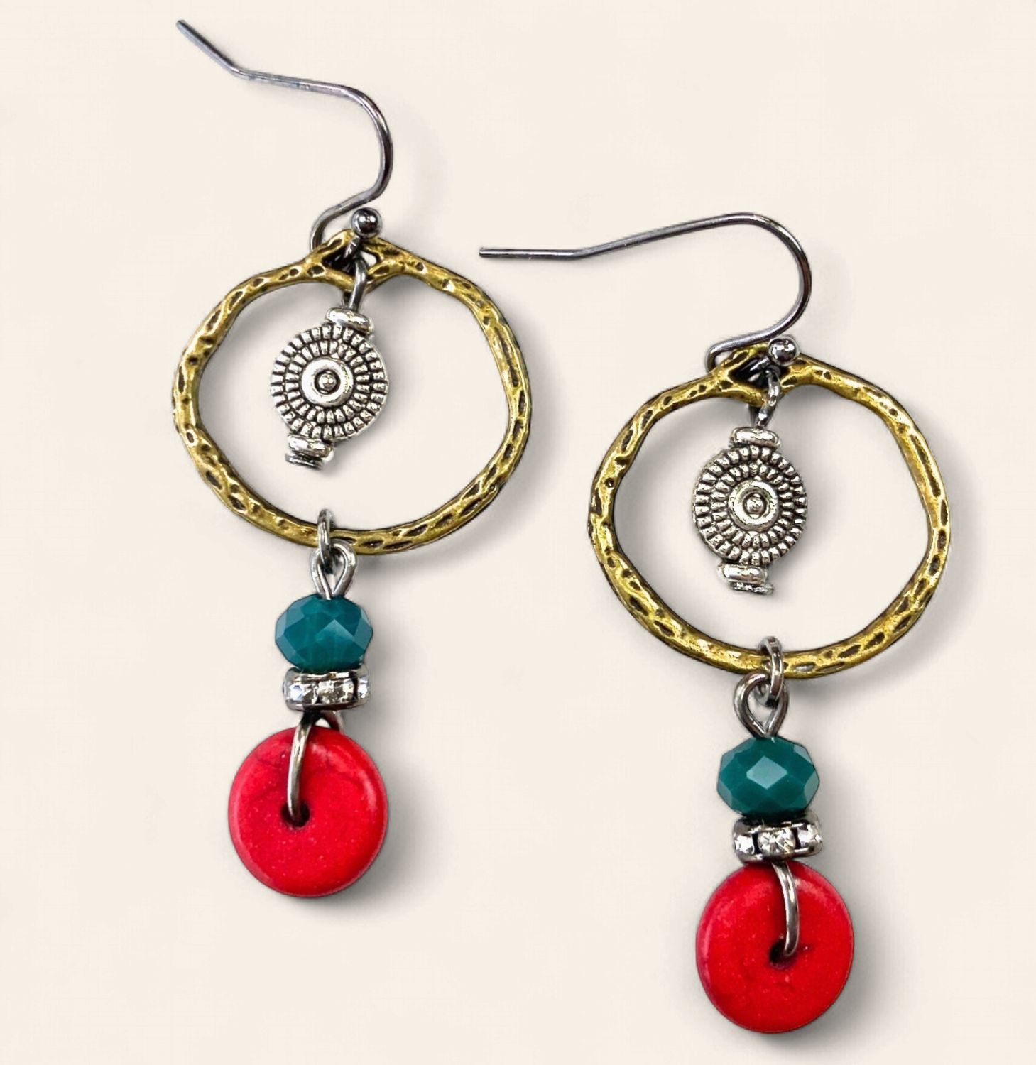 Thin Hammered Dangle Earrings w/  Drop