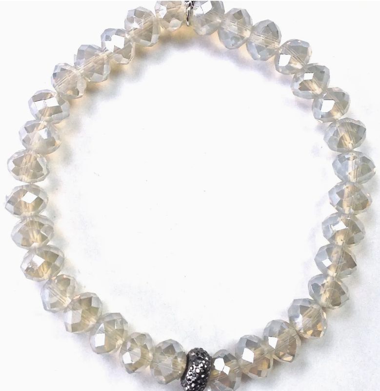 Glass Faceted 8mm  Stretch /Smoke Bracelet