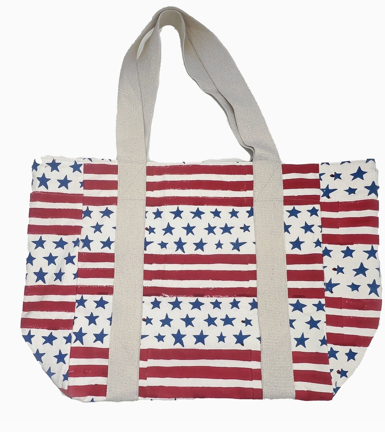 Stars and Stripes Block Printed Canvas  Tote