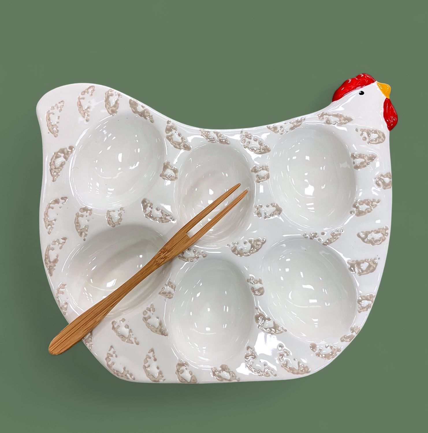 Cream Mini Rooster Deviled Egg Tray