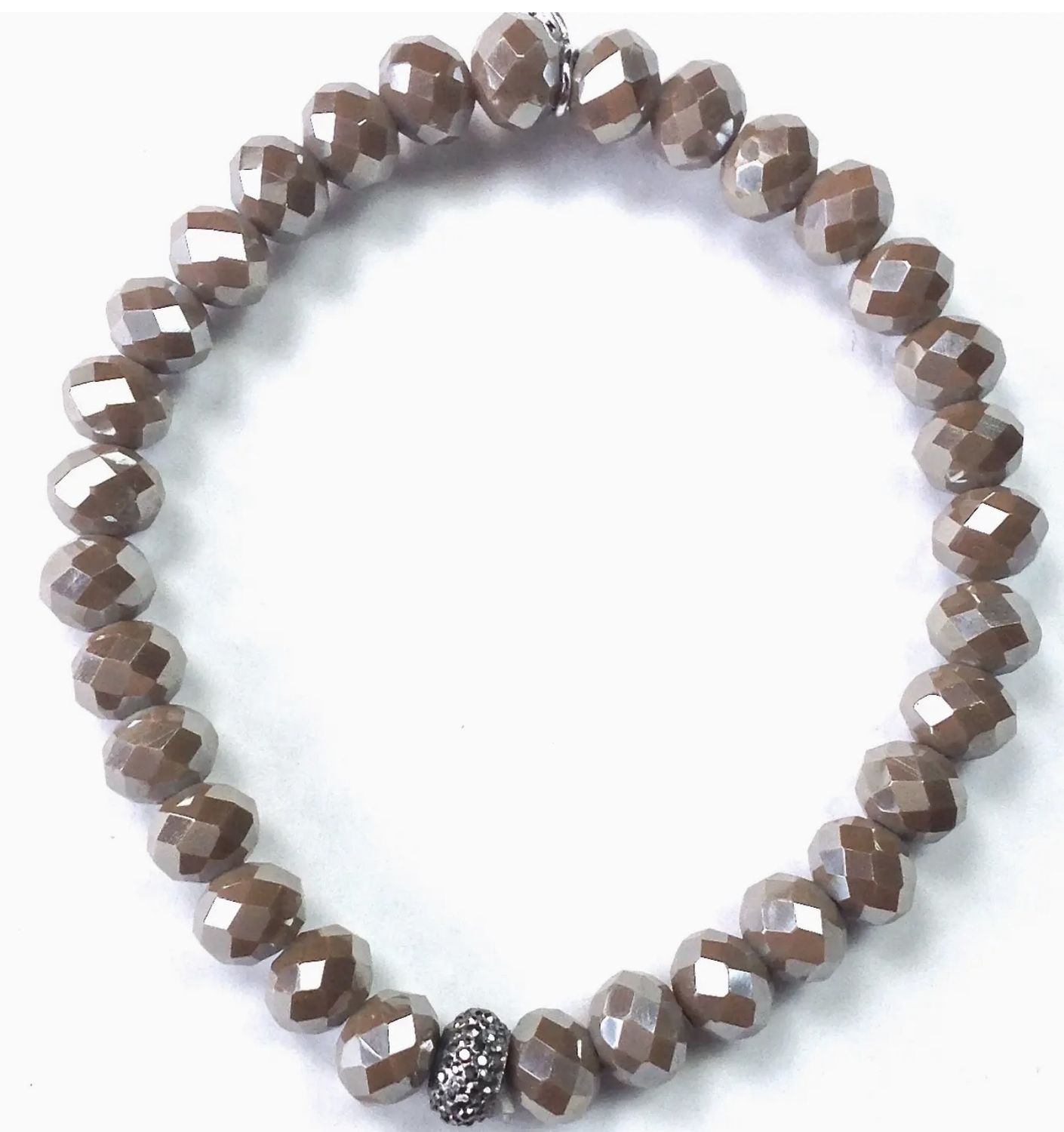 Faceted Glass Stretch /Taupe 8 MM