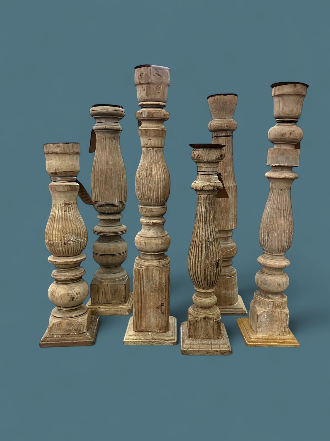 Carved Reclaimed Wood Pillar Candle Holder