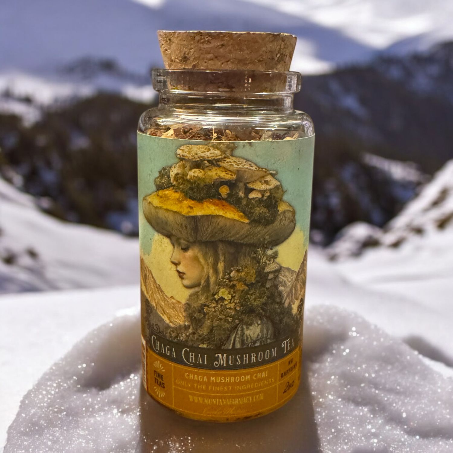 Chaga Chai Mushroom antioxidant Tea Spice  in corked ap Jar