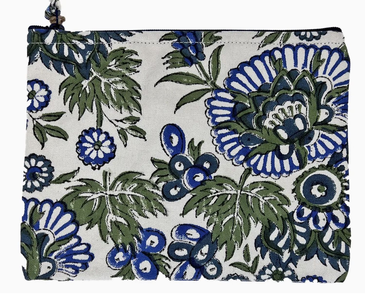 Block Printed Canvas Zipper Pouch Forget Me Not