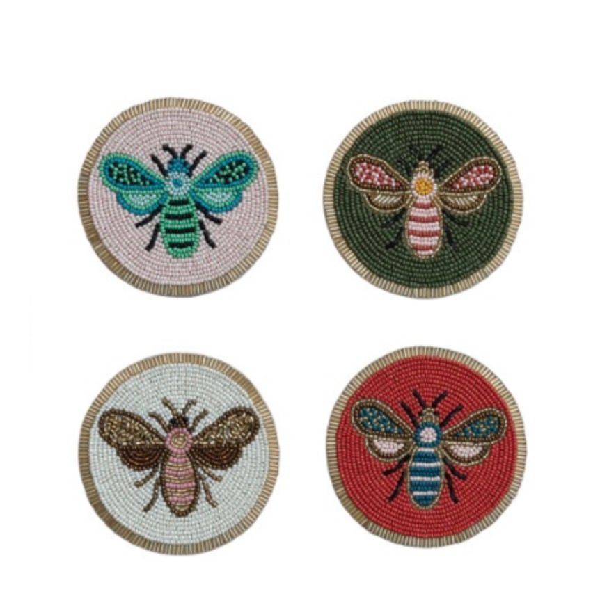 Beaded Glass Bug  Coasters Set of 4