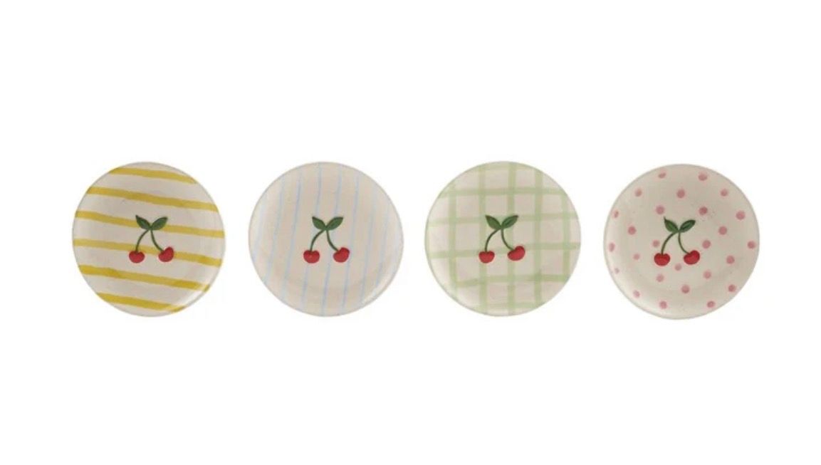 Hand Painted Stoneware Plate w/ Cherry Pattern (Assorted Colors)
