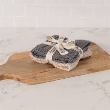 Knitted Dishcloth Set - Gray &amp; Cream