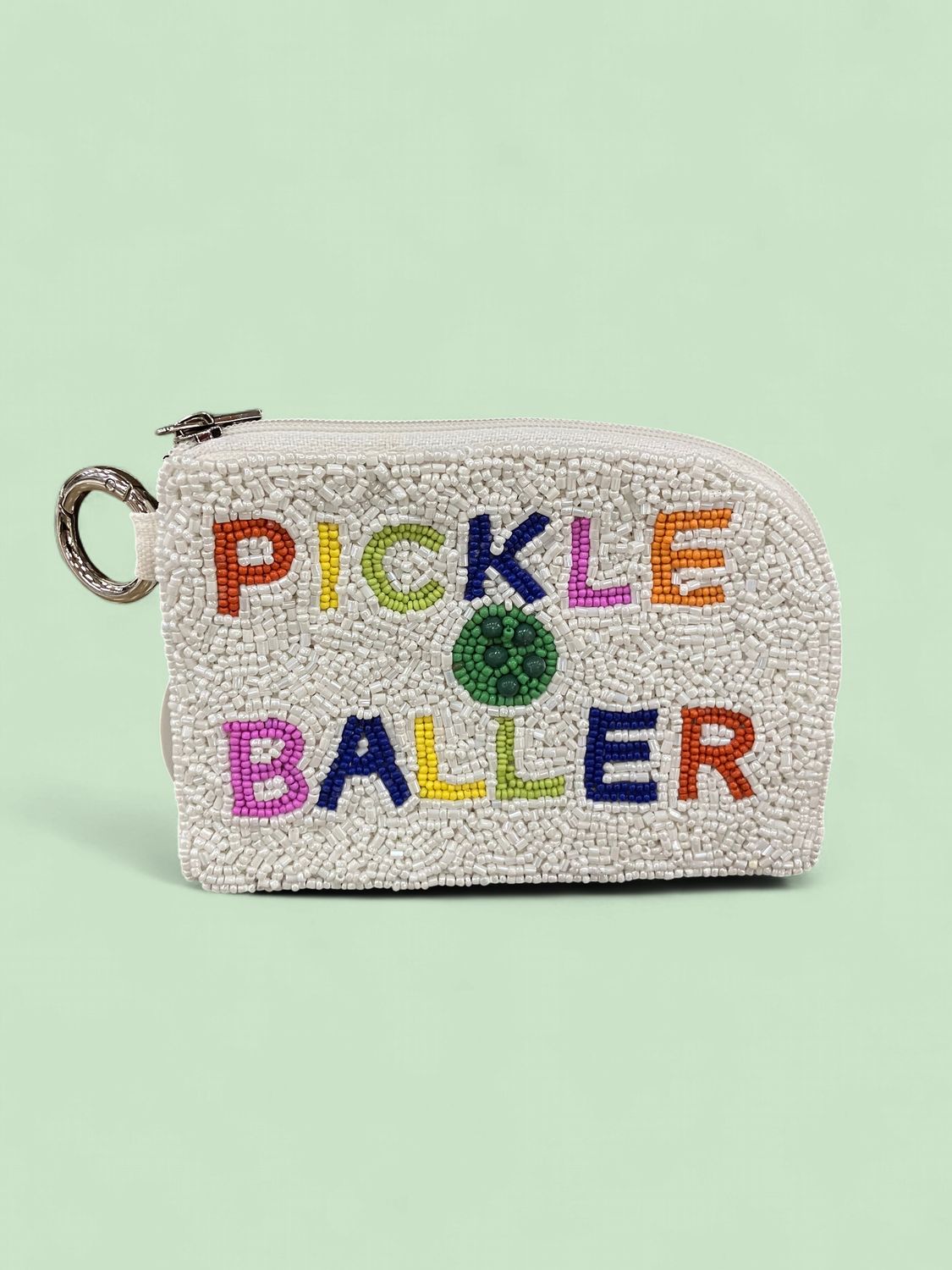 Pickle Baller Beaded Keychain Pouch