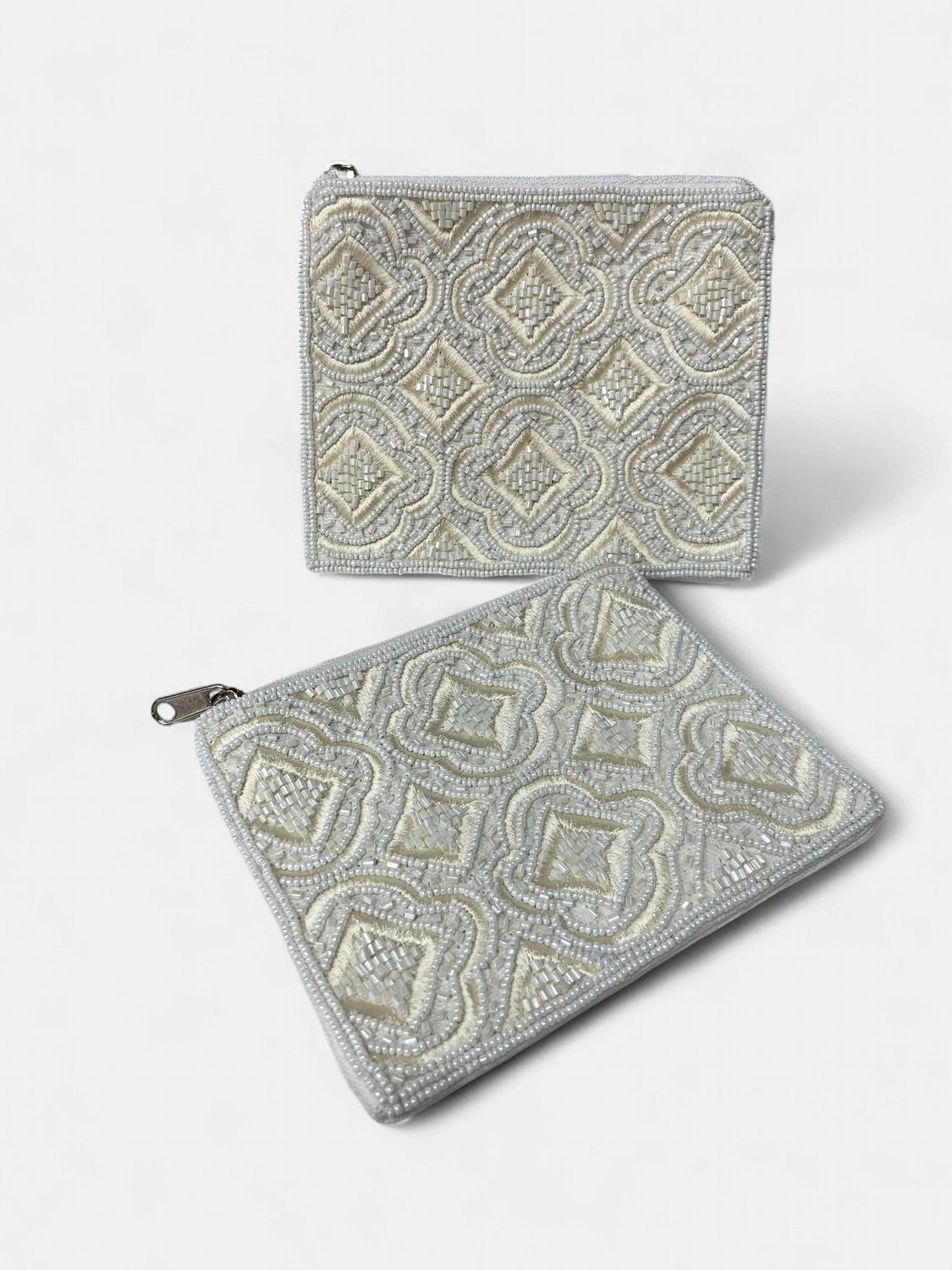 Mosaic Cream Embroidered &amp; Beaded Pouch