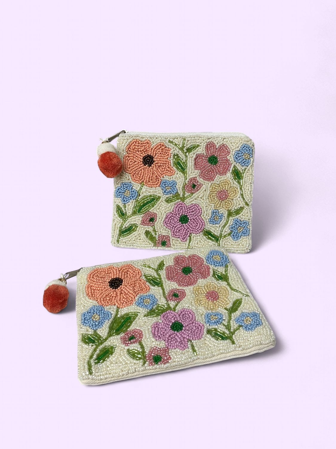 Light Multi Floral Beaded Pouch