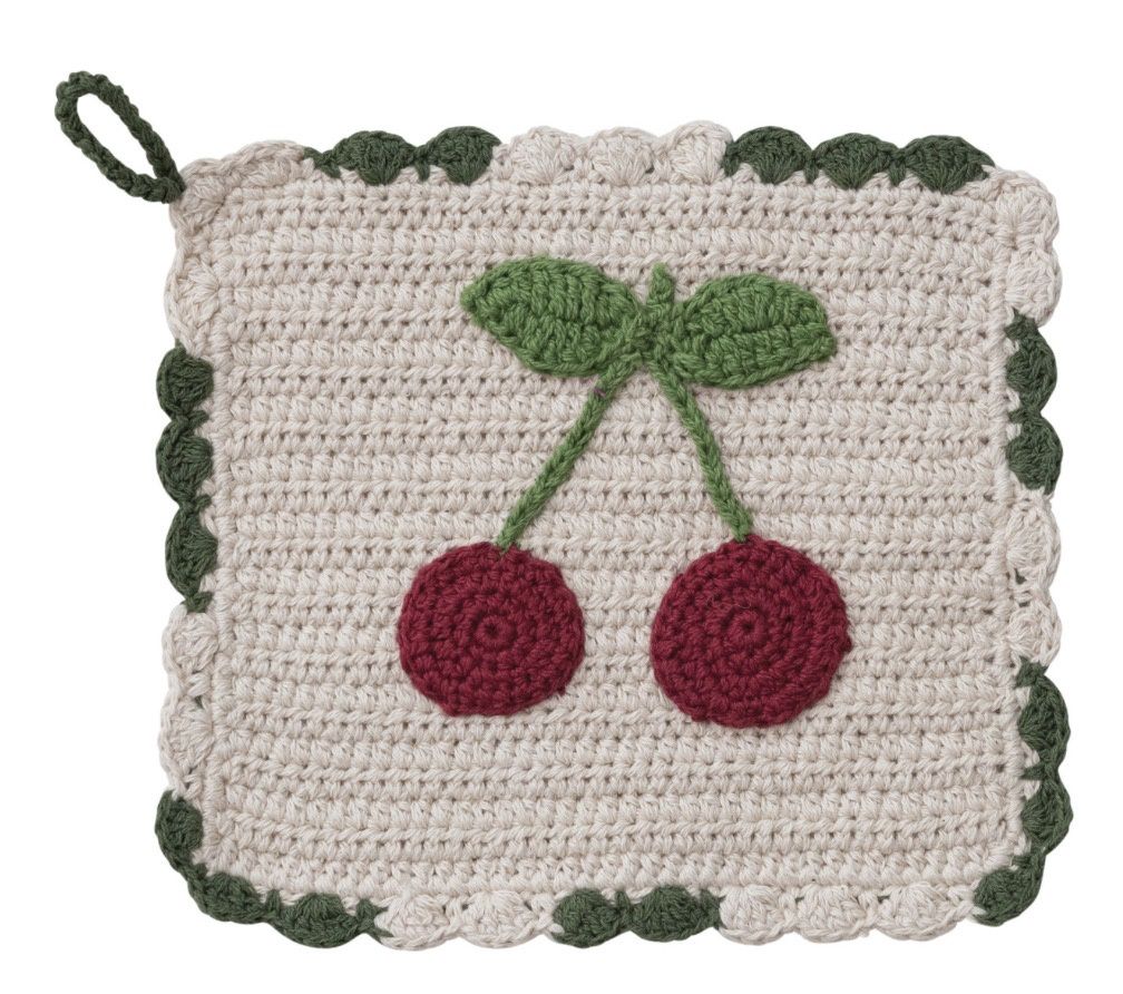 Cotton Crocheted Scalloped Pot Holder w/ Cherries