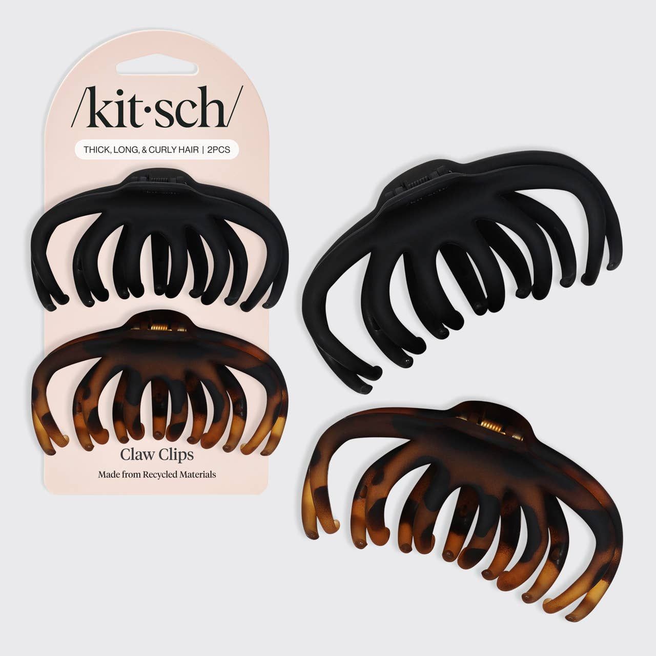 Recycled Plastic Octopus Claw Clips 2pc - Black &amp; Tort