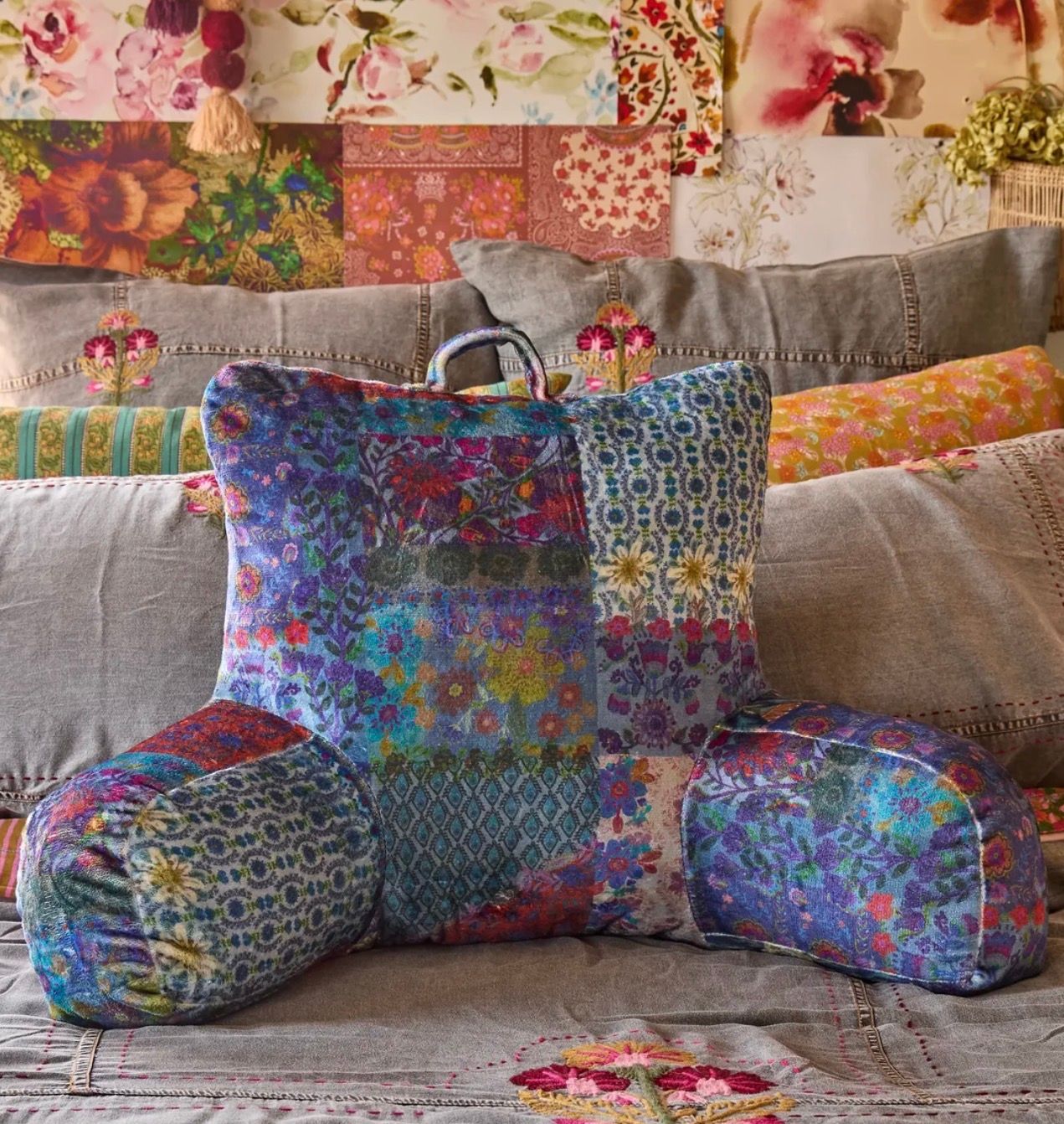 Backrest Pillow Blue Patchwork