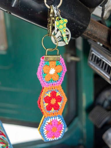 Crochet Key Fob Orange Floral