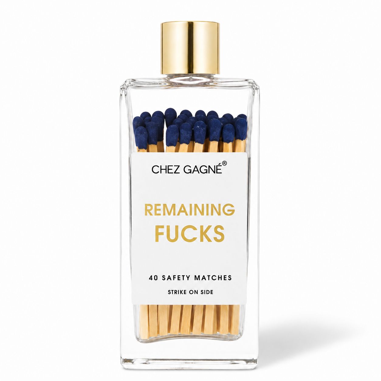 Remaining Fucks - Glass Bottle Matches, Navy, Funny Gift