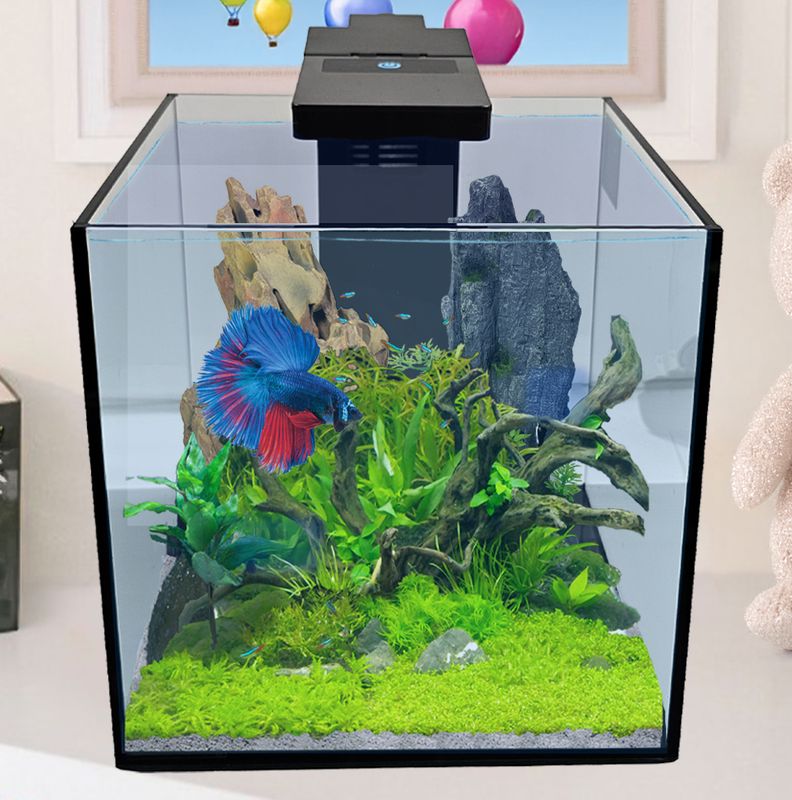 3 Gallon Mini Aquarium Kit Includes Duo 2 in 1 Submersible Filter with LED Light