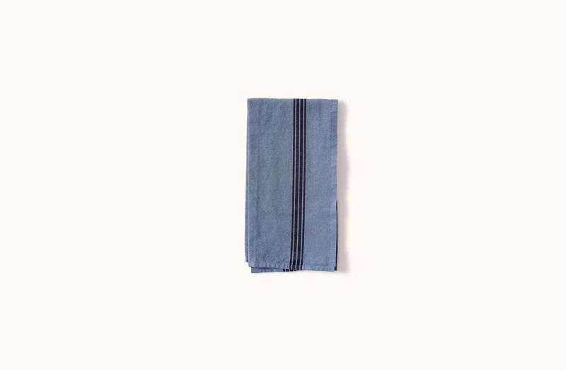 CHARVET BLUE AND BLACK PIANO STRIPE LINEN KITCHEN TOWEL