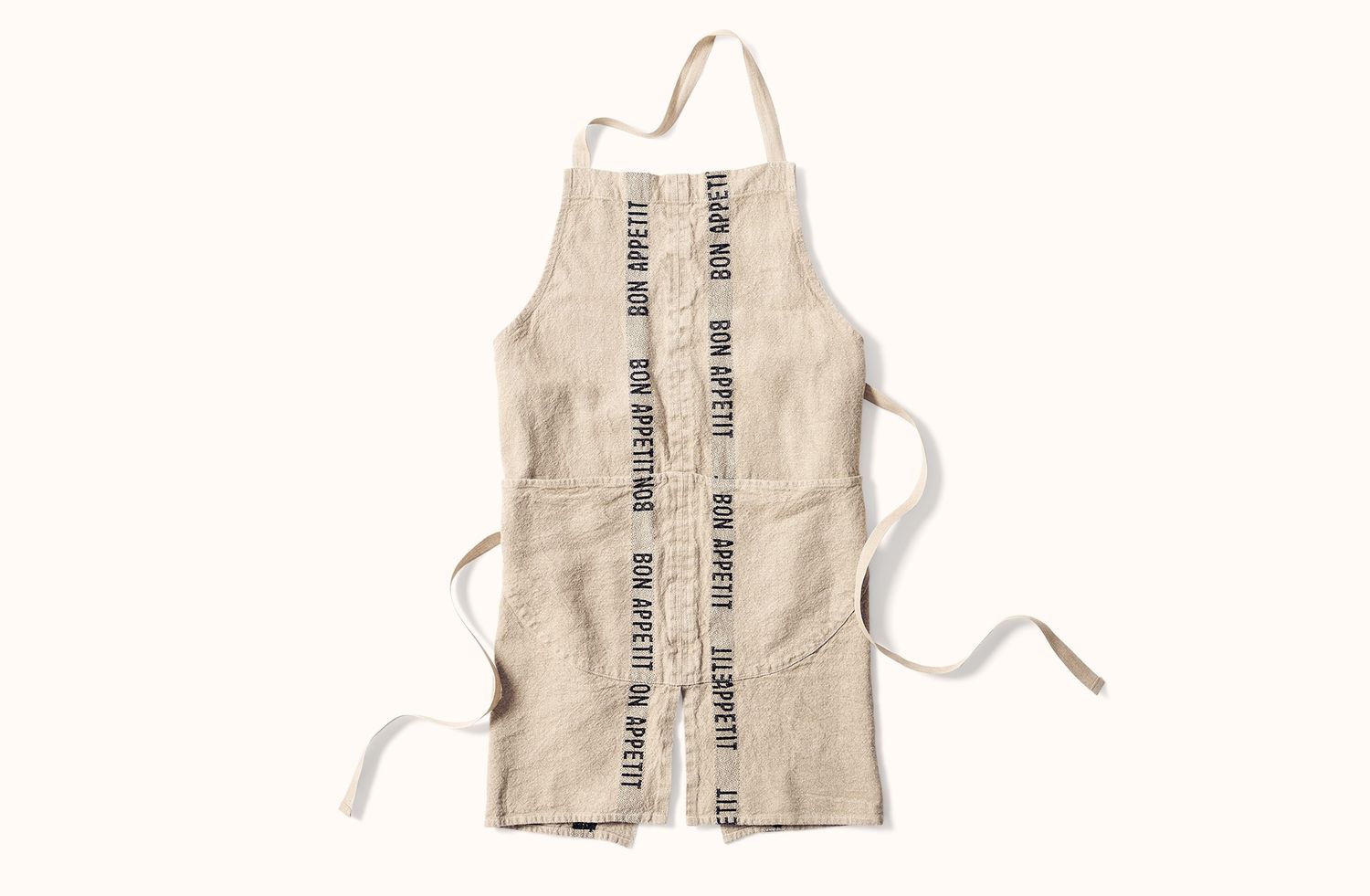 CHARVET NATURAL AND BLACK BON APPETIT STRIPE APRON