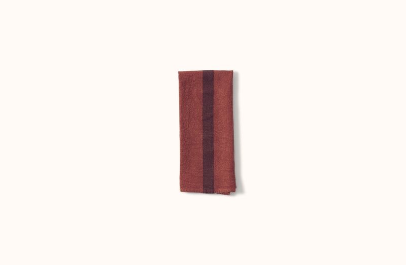 CHARVET BRICK RED STRIPE LINEN KITCHEN TOWEL