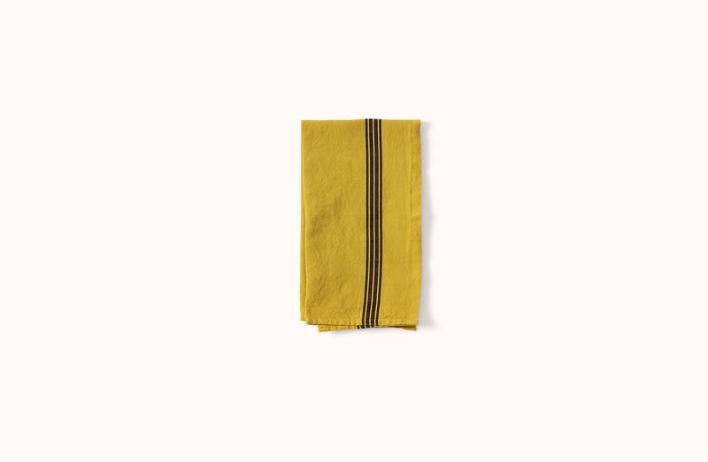 CHARVET CURRY AND BLACK PIANO STRIPE LINEN KITCHEN TOWEL