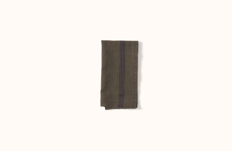 CHARVET BROWN AND BLACK PIANO STRIPE LINEN KITCHEN TOWEL