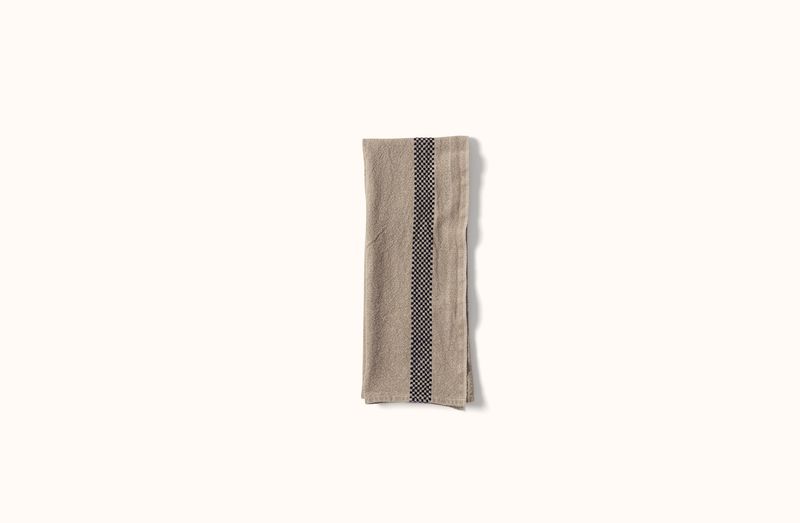 CHARVET NATURAL AND BLACK CHECKERBOARD STRIPE LINEN KITCHEN TOWEL