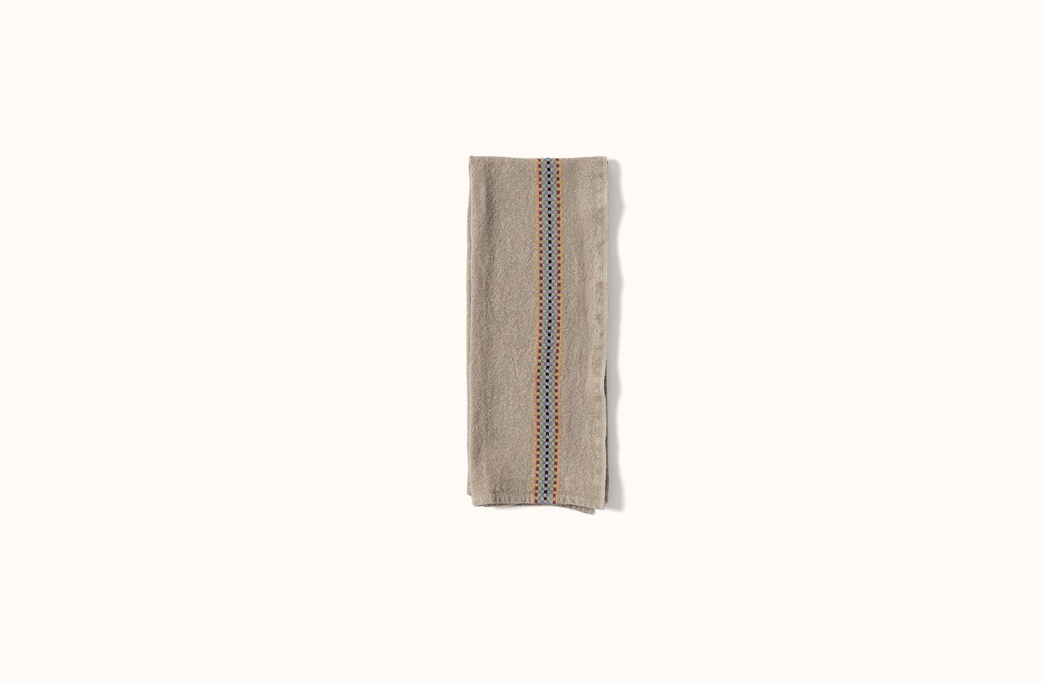 CHARVET NATURAL AND MULTICOLOR CHECKERBOARD STRIPE LINEN KITCHEN TOWEL