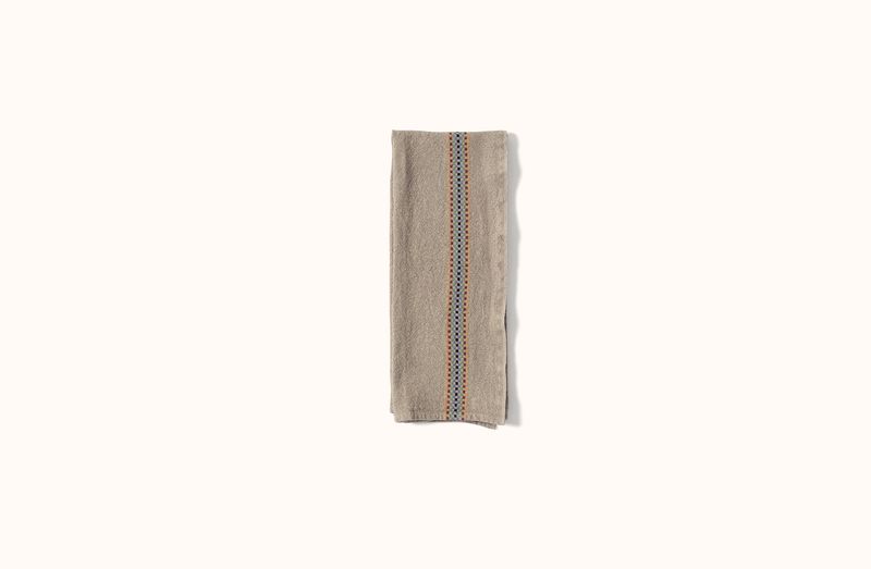 CHARVET NATURAL AND MULTICOLOR CHECKERBOARD STRIPE LINEN KITCHEN TOWEL