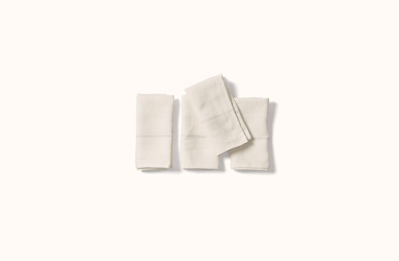 CHARVET WHITE EMBROIDERED STRIPE ON WHITE LINEN NAPKIN