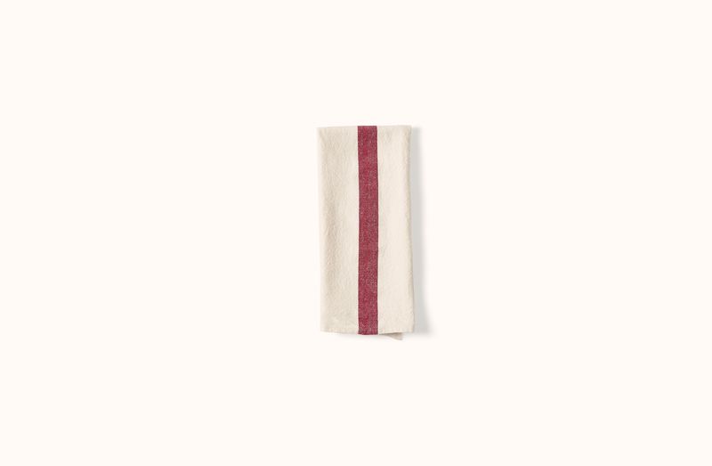CHARVET WHITE AND RED STRIPE LINEN KITCHEN TOWEL