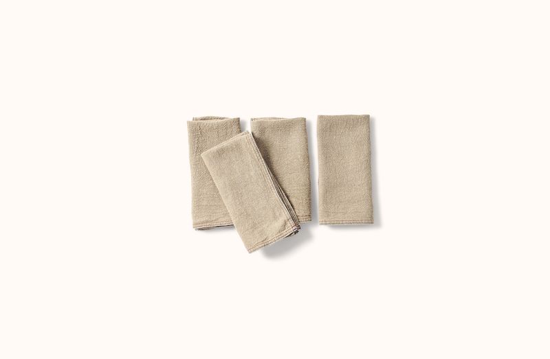 CHARVET BLUE AND RED EMBROIDERED STRIPE PORDER ON NATURAL LINEN NAPKIN